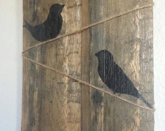 Birds on a line, pallet art.