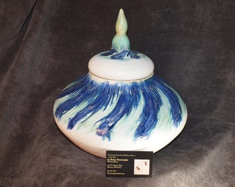 Custom made Cremation Memorial Urn, modern style urn, blue urn, Lidded Pottery Jar, Pottery Jar, Wheel Thrown Pottery jar, lidded vessel