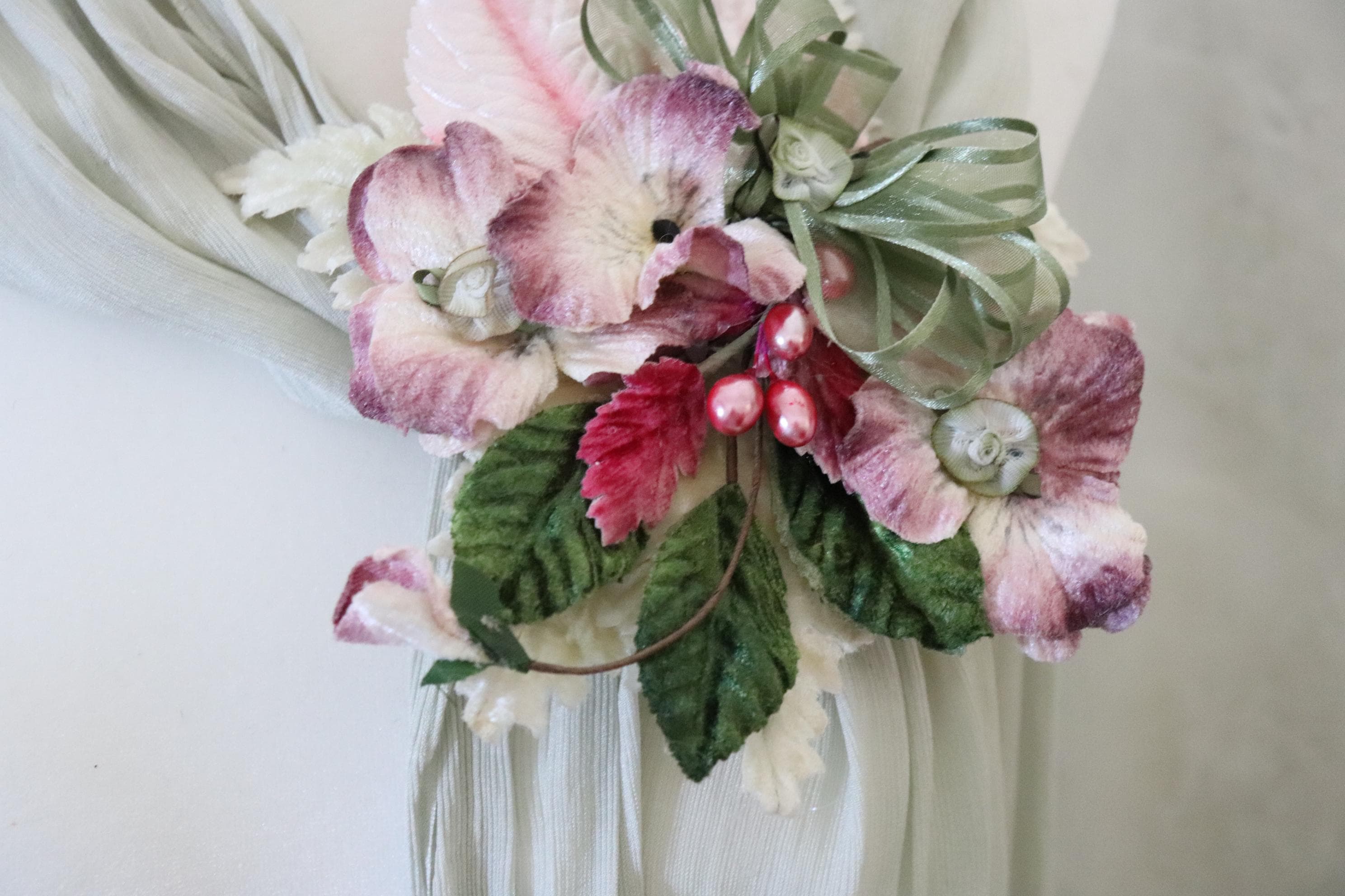 Hand Sewn Velvet Floral Brooch: Vintage Millinery Accents