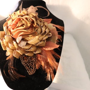 Hand Sewn Ribbon Brooch: Floral Corsage Pin, Upcycled Ribbon