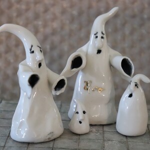 Hand Sculpted Hand Made Miniature Porcelain Halloween Ghosts