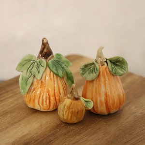Handmade Miniature Porcelain Pumpkin Set: Collectible Tiny Pumpkins