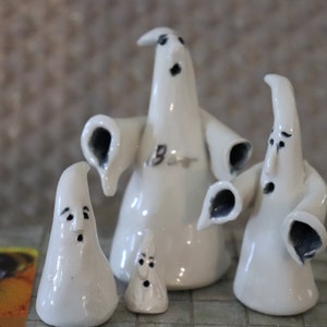 Handmade Porcelain Halloween Ghosts: Collectible Miniature Clay Figures