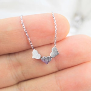 Three Wishes ,Tiny 3 Hearts Silver Necklace, Hearts Charm Necklace,Small Hearts Necklace,Bridesmaid Gift, Dainty Necklace