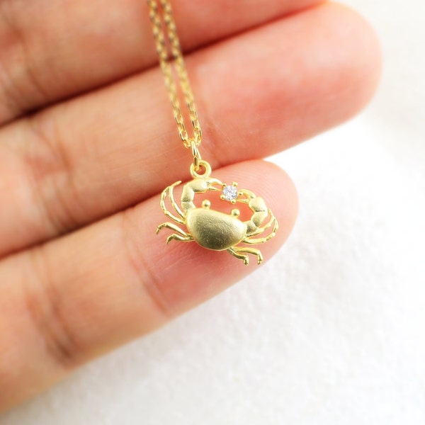Dainty Necklace, Crab Charm Necklace, Gold Crab Necklace, Bridesmaid Gift, Birthday Gift, Beach Wedding, Zodiac Cancer-JU5