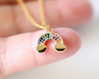 Rainbow Necklace, Super Tiny CZ Stone Rainbow Charm Necklace,Layered Necklace, Birthday Gift, Graduation Gift