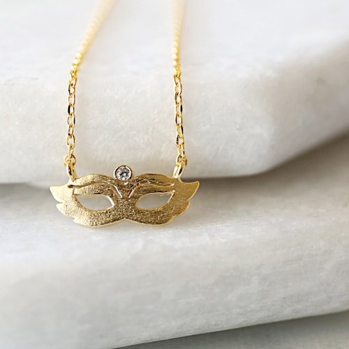 Dainty Necklace Gold Masquerade Mask Necklacebridesmaid Etsy