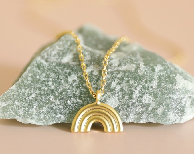 Tiny Gold Rainbow Charm Necklace: Minimalist Brass Chain