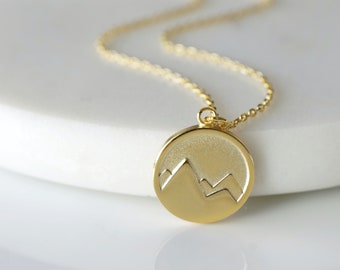 Mountain Necklace,Dainty Gold Mountain Disc Charm Necklace, Birthday Gift