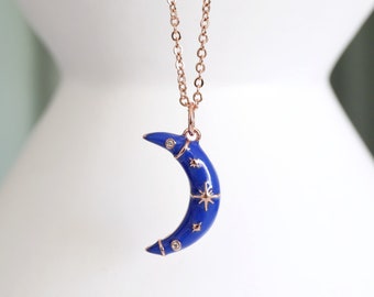 Blue Moon Necklace, Rose Gold Chain Moon Pendant Necklace, Moon Necklace, Birthday Gift, Layering Necklace, Celestial Necklace