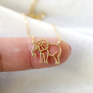 Gold Elephant Pendant Necklace: Dainty Cut Out Design