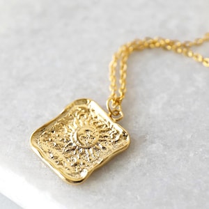 Gold Sonne und Mond Anhänger, Sonne Halskette, Mond Halskette, Geburtstagsgeschenk, Abschlussgeschenk, himmlische Halskette, minimalistische Halskette