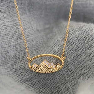 Gold Mountain Necklace, Dainty Mountain CZ Stone Pendant Necklace, Snowy Mountain Top Necklace, Mountain Necklace, Birthday Gift