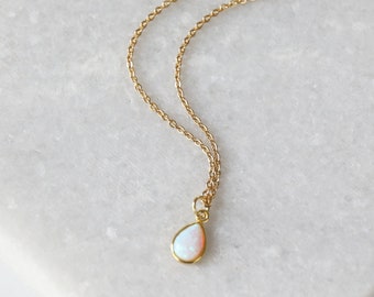 Tiny Tear Drop Opal Stone Gold Necklace, Opal Stone Necklace,  Triangle Gold Necklace,Bridesmaid Gif,Birthday Gift -JU8