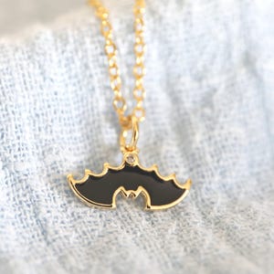 Bat Charm Necklace, Halloween Bat Charm Necklace, Black Enamel Bat Charm Necklace