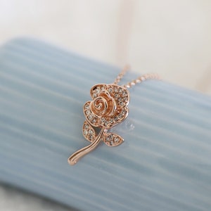 Flower Necklace, Dainty Rose Gold CZ Stone Flower Pendant Necklace,Rose Flower Necklace, Birthday Gift, Graduation Gift, Layered Necklace image 2