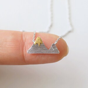 Two-Tone Mountain Necklace: Silver Pendant, Rhodium Plated Chain