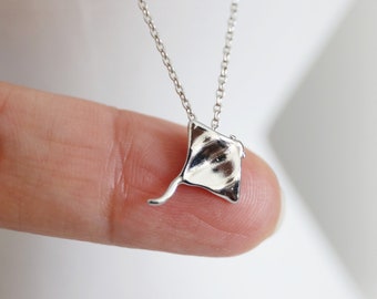 Silver Color Stingray Necklace, Dainty Stingray Charm Necklace, Birthday Gift, Bridesmaid Gift