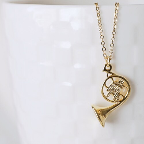 Blue French Horn Necklace Musical Instrument Charm Music Etsy