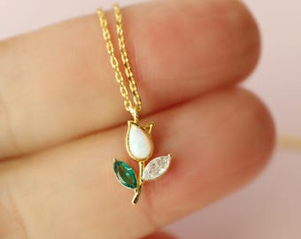 Collana Con Ciondolo Fiore Di Tulipano In Cristallo E Lega - Gioiello Vintage Floreale - Regalo Donna