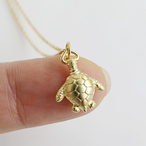 Tiny Gold Turtle Necklace Dainty 