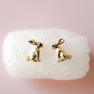 Tiny Gold Rabbit Earrings: 925 Silver Post, Easter Bunny Studs