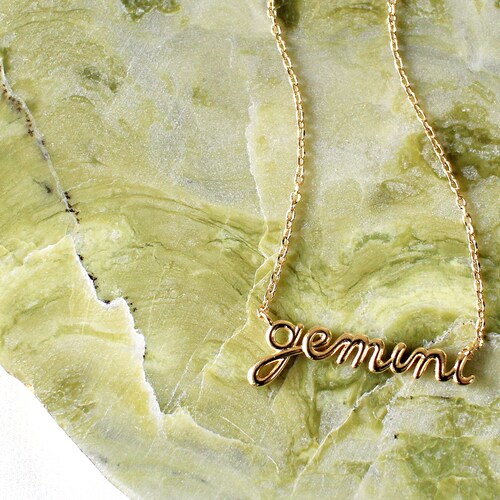 Zodiac Cursive Gemini Necklace Gold 