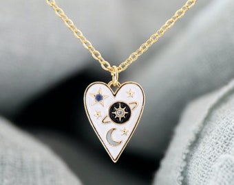 Celestial Heart Necklace: Moon, Star, Planet Charm