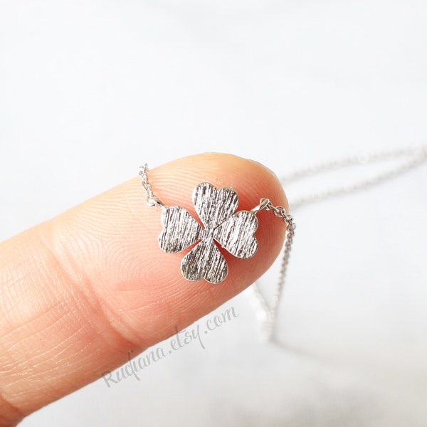 Silver Clover Necklace,Tiny Four Leaf Clover Necklace, Lucky Charm Necklace, Good Luck Charm Necklace,Birthday Gift, Best Friend Gift,6090