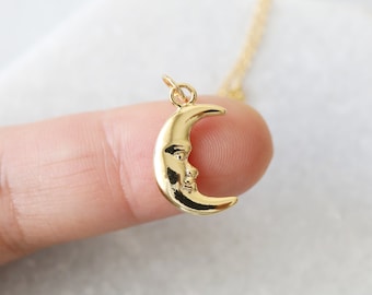 Dainty Necklace, Gold Moon Face Pendant Necklace, Gold Moon Necklace, Birthday Gift, Graduation Gift - JU5