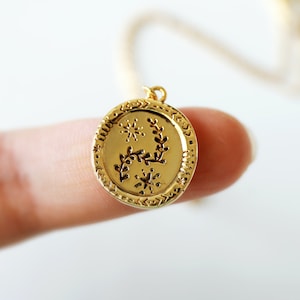 Gold Leaf Coin Necklace: Sun, Star Pendant - Layered Necklace