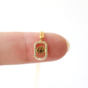 Tiny Gold Smiley Face Necklace: Cubic Zirconia Charm