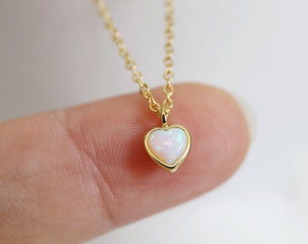 Tiny Gold Opal Heart Necklace, Gold Heart Necklace,Dainty Necklace, Bridesmaid Gift, Layered Necklace, Heart Necklace, Birthday Gift