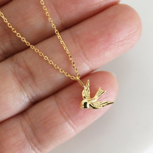 Sparrow Charm Necklace, Super Tiny Gold Sparrow Necklace, Brid Charm Necklace, Birthday Gift