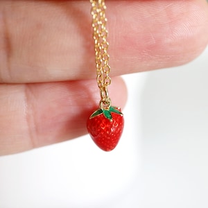 Strawberry Necklace, Tiny Strawberry Charm Necklace, Fruit Charm Necklace,Birthday Gift