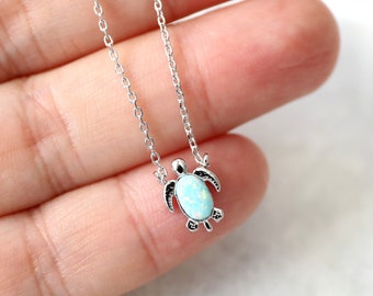 Dainty Silver Turtle With Opal Stone Necklace, Dainty Necklace, Sea Turtle Necklace,Birthday Gift, Graduation Gift,Turtle Necklace - 1081