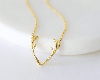 Dainty Gold Antler Charm Necklace, Dainty Necklace,Gold Antler Charm  Necklace,Bridal Shower Gift,Birthday Gift, Bridesmaid Gift -6025