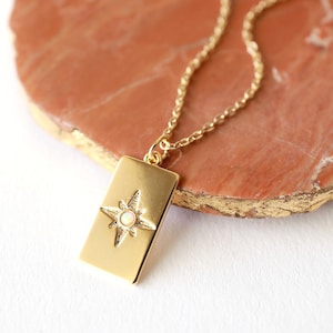 Gold North Star Opal Rectangle Pendant Necklace, Opal Star Necklace, North Star Necklace,Bridesmaid Gif,Birthday Gift