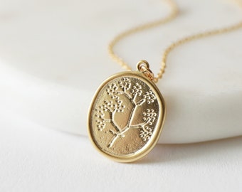 Gold Tree Oval Pendant Necklace, Tree Pendant Necklace,Birthday Gift,Bridesmaid Gift, Layering Necklace
