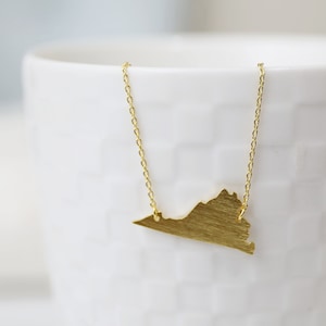 Dainty Necklace, Gold Virginia State Charm Necklace, Virginia State  Necklace , VA Necklace -5017