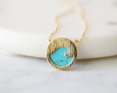 Turquoise and Gold Wave Necklace, Surf Pendent Necklace , Dainty Necklace, Birthday Gift, Ocean Wave Necklace-1202