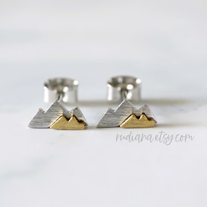 Two-Tone Mountain Stud Earrings: Silver & Gold Plated Brass