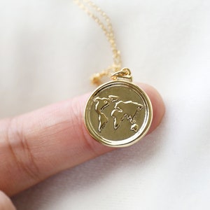 Gold World Map Coin Necklace, Gold Coin Necklace, Birthday Gift, Graduation Gift, Bridesmaid Gift, Layered Necklace