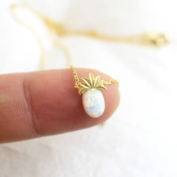 Gold Pineapple with Opal Stone Necklace, Dainty Pineapple Necklace, Gift for Best Friends,Bridesmaid Gift,Birthday Gift,7017