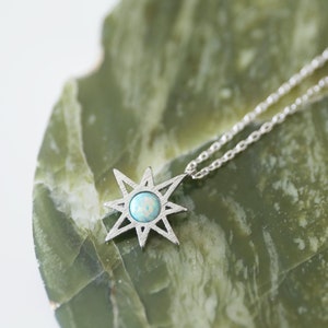 North Star Necklace,Silver North Star with Blue Opal Stone Charm Necklace,Bridesmaid Gift,Birthday Gift,Star Necklace