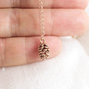 Tiny Rose Gold Pinecone Charm Necklace,Dainty Necklace, Pine cone Necklace,Bridesmaid Gift,Birthday Gift-JU7008R