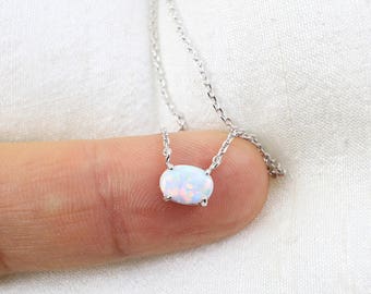 Tiny Opal Stone Silver  Necklace, Opal Stone Necklace, Silver Necklace,Layered Necklace,Birthday Gift, Minimalist Necklace- 7085