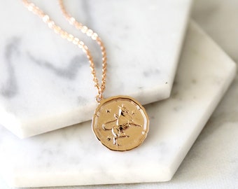 Rose Gold Taurus Sign Coin Necklace, Zodiac Sign Jewelry,Celestial Jewelry, Constellation Necklace, May Birthday Gift,Bridesmaid Gift