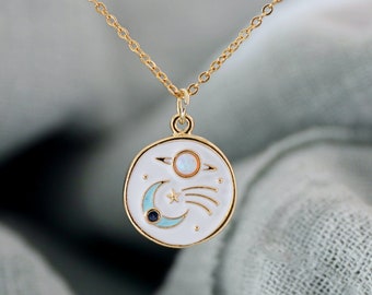 Celestial Necklace, Moon and Star Necklace, Planet Opal Necklace, Universe Jewelry, Spiritual Jewelry, Gift for Her, Minimalist Jewelry