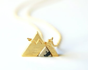Mountain Necklace, Gold Mountain with Dalmatian Stone Necklace, Dainty Mountain  Necklace, Birthday Gift